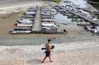 Low water levels on the Danube River in Apatin