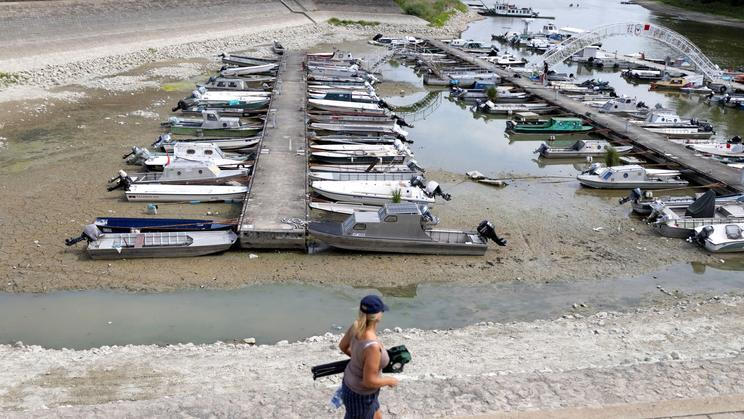 Low water levels on the Danube River in Apatin