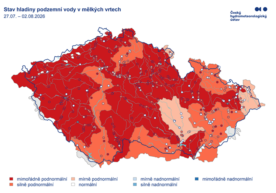Stav hladiny podzemní vody na přelomu července a srpna 2026