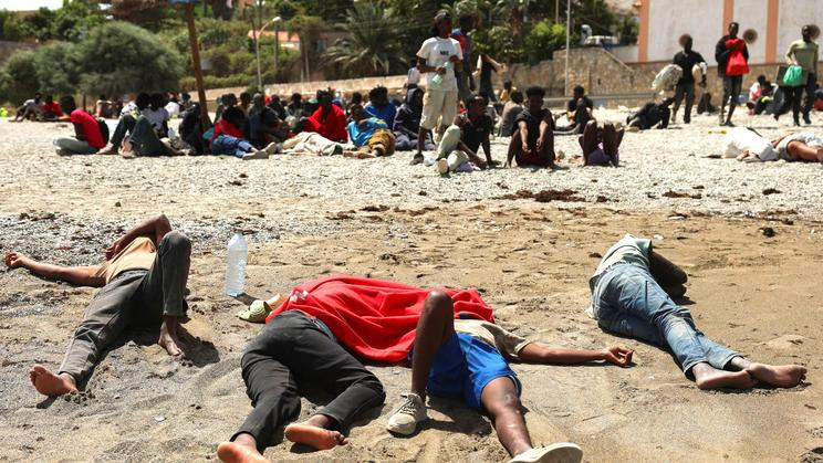 Mass crossings of migrants on foot and by sea from Morocco into Spanish territory, in Ceuta