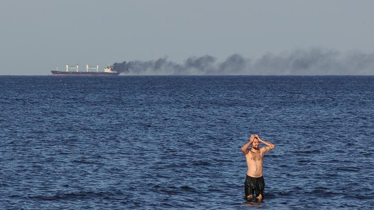 A civilian vessel is on fire in Odesa
