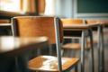 Close-up,Of,Vintage,Wooden,School,Desks,And,Chairs,In,A