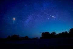 Landscape,Silhouette,Of,Evening,Sky,With,Crescent,Moon,Eclipse,,Meteor,