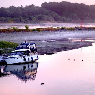 Low water levels on the Rhine River in Leverkusen 