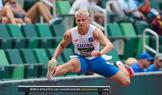 Michal Rada v závodě 400 metrů překážek na MS juniorů 2026 v Eugene