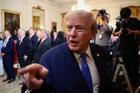 U.S. President Donald Trump participates in a Team USA reception in the East Room at the White House