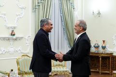 Iranian President Pezeshkian meets with Pakistan's Interior Minister Naqvi, in Tehran