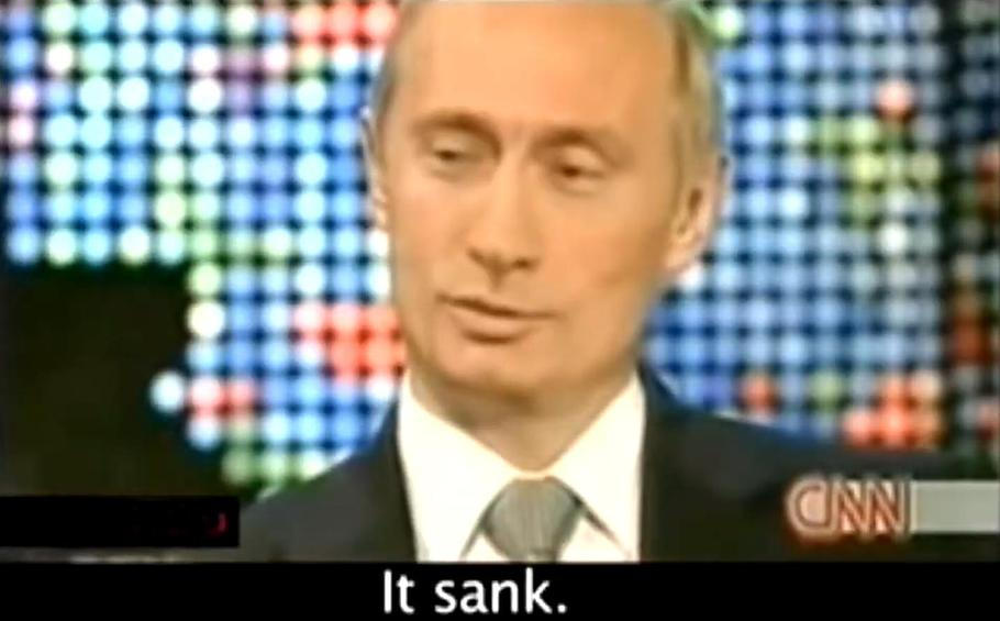 Vladimir Putin na CNN lakonicky odpovídá na otázku, co se stalo s ponorkou Kursk? „Potopila se.“