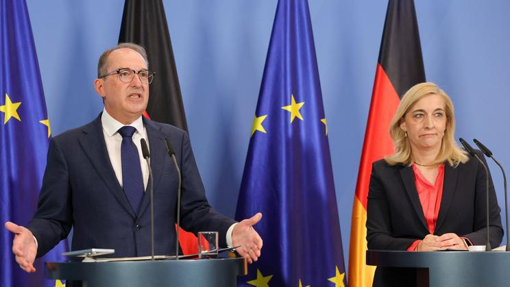 German Interior Minister Dobrindt and Chancellery head Warken give a statement in Berlin