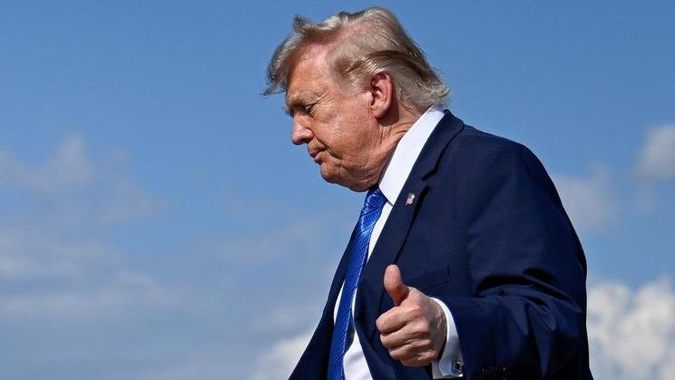 U.S. President Trump arrives at Morristown Municipal Airport 