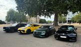 Zleva Rolls-Royce Cullinan, Lamborghini Urus, Mercedes-AMG A 45 a BMW i4.