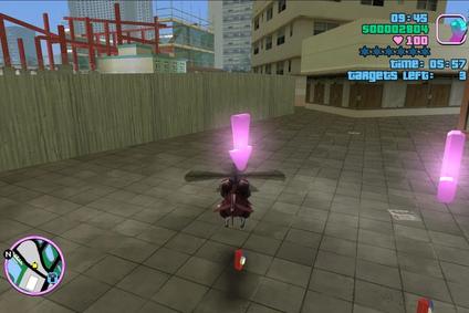 Snímek z mise „Demolition man“ ve hře GTA: Vice City z roku 2002.