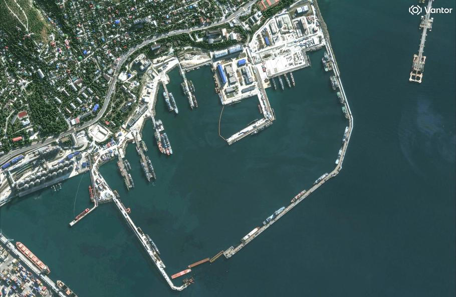 A satellite image shows an overview of the Novorossiysk naval base, following a Ukrainian drone and missile attack in the course of the Russia-Ukraine conflict, in Novorossiysk
