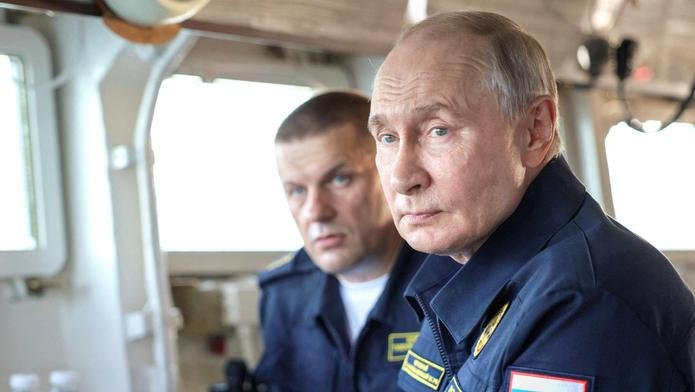Russian President Vladimir Putin observes a military drill of Pacific fleet in Sakhalin region