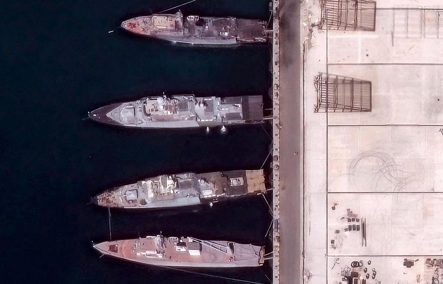 A satellite image shows damage at a naval base following a Ukrainian drone and missile attack in the course of the Russia-Ukraine conflict, in Novorossiysk
