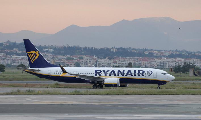 FILE PHOTO: A Ryanair plane at Makedonia airport in Thessaloniki, Greece