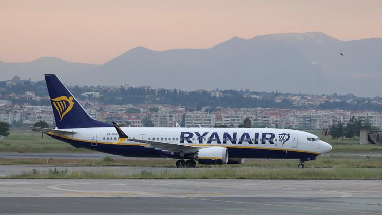 FILE PHOTO: A Ryanair plane at Makedonia airport in Thessaloniki, Greece