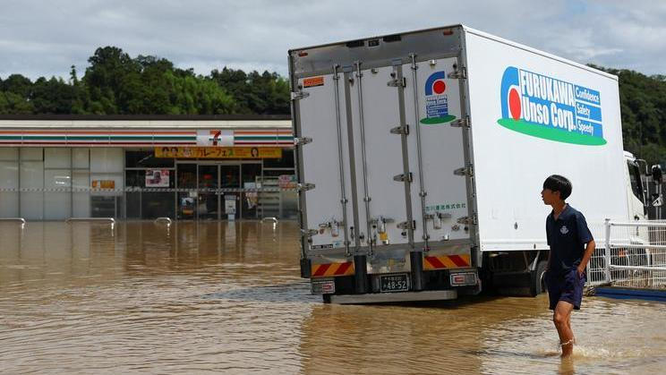 A flooded area after heavy rain in Oamishirasato