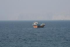 Vessels near rhe Strait of Hormuz, as seen from Musandam