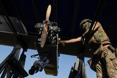 Ukrainian serviceman prepares to launch a FP-2 middle strike drone towards Russian troops in Kharkiv region
