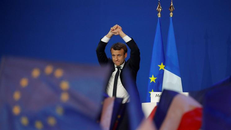 Emmanuel Macron na svém projevu po prvním kole prezidentských voleb.