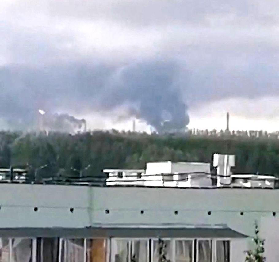 Smoke rises from an oil refinery in Nizhnekamsk