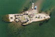 Shipwreck of the Slovenac, a tugboat that sank after hitting a mine in 1945 is pictured in Sava River in Serbia