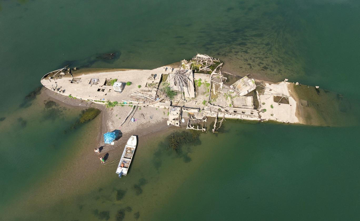 Shipwreck of the Slovenac, a tugboat that sank after hitting a mine in 1945 is pictured in Sava River in Serbia