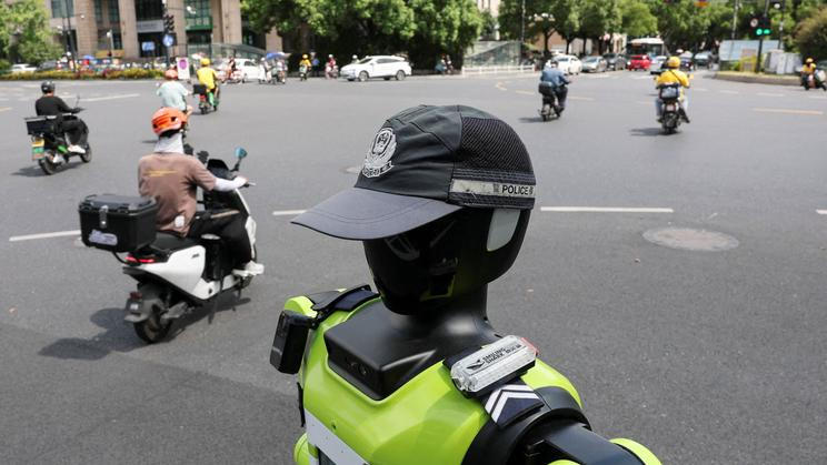 Humanoid robot traffic police officers in Hangzhou