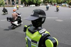 Humanoid robot traffic police officers in Hangzhou