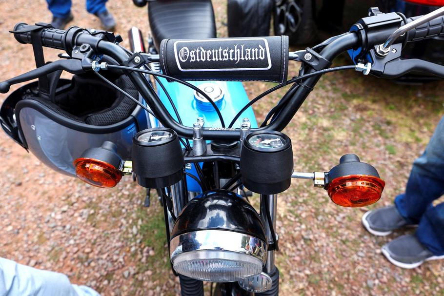 Ulrich Siegmund, AfD party's Saxony-Anhalt state election candidate, attends a Simson lightweight motorcycle ride in Quedlinburg