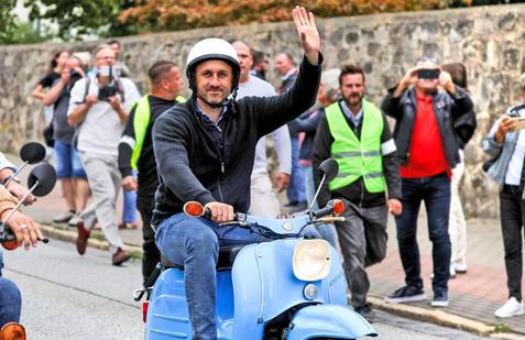 Ulrich Siegmund, AfD party's Saxony-Anhalt state election candidate, attends a Simson lightweight motorcycle ride in Quedlinburg