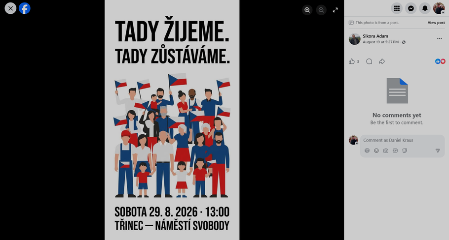 Podivný profil jménem Adam Sikora organizoval na Facebooku demonstraci proti Polsku v Třinci.