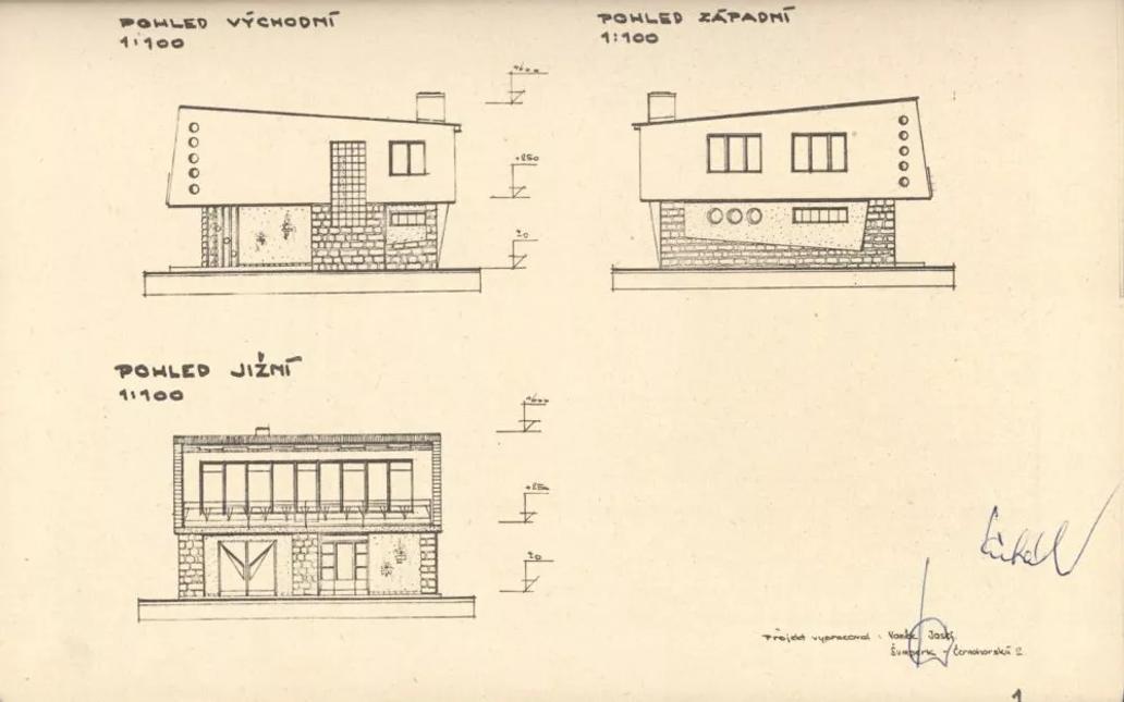 Josef Vaněk, Typový dům V, pohledy, 1968. 
