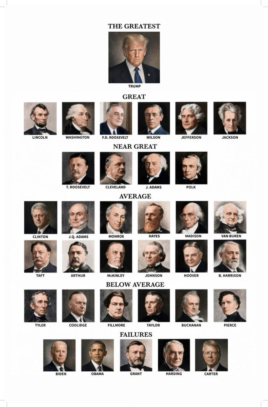 Trumpův žebříček amerických prezidentů.