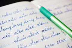Close-up,Of,Czech,Words,Written,By,A,Child,In,Cursive