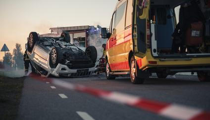 On,The,Car,Crash,Traffic,Accident,Scene,Rollover,Smoking,Vehicle