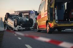On,The,Car,Crash,Traffic,Accident,Scene,Rollover,Smoking,Vehicle