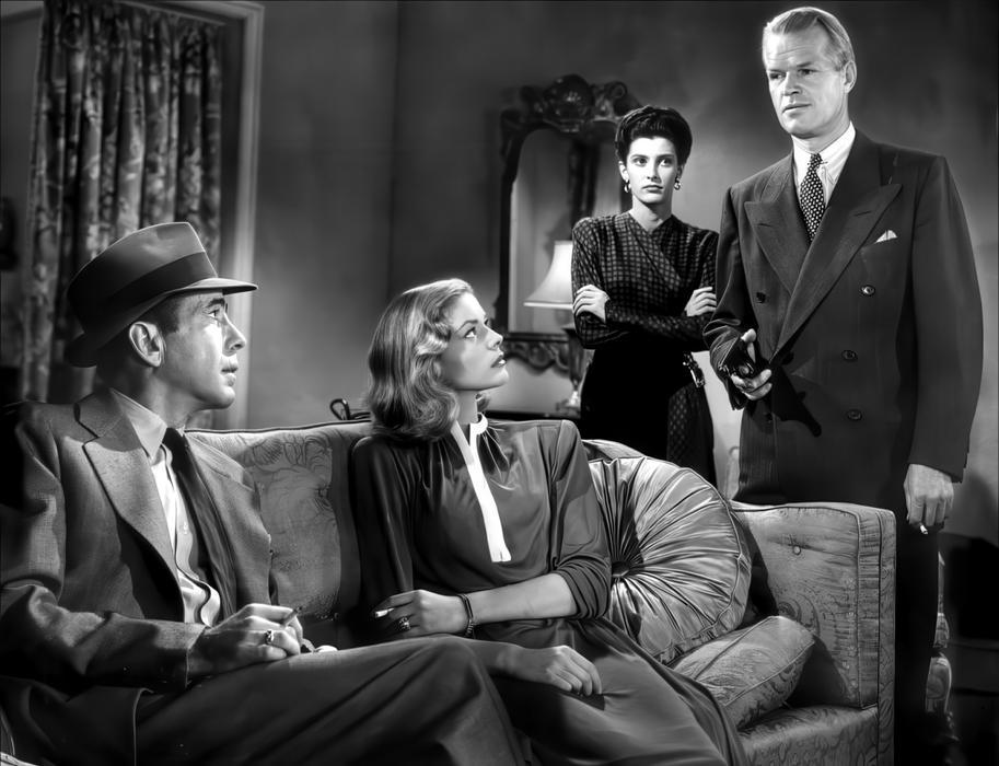 Humphrey Bogart, Lauren Bacallová, Sonia Darrinová a Louis Jean Heydt v adaptaci románu Hluboký spánek, který dobová kritika označila za vynikající studii zkaženosti.