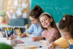 Happy,Kids,At,School.,Children,Are,Learning,In,The,Class.