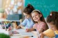 Happy,Kids,At,School.,Children,Are,Learning,In,The,Class.