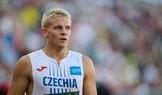 Michal Rada v závodě 400 metrů překážek na MS juniorů 2026 v Eugene