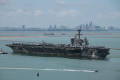 USS Abraham Lincoln sails toward Laem Chabang Port in Chonburi province, Thailand
