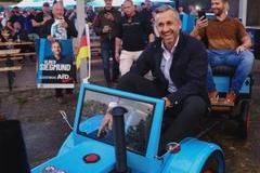 Ulrich Siegmund, top candidate of the far-right Alternative for Germany (AfD) party campaigns in Klein-Wanzleben