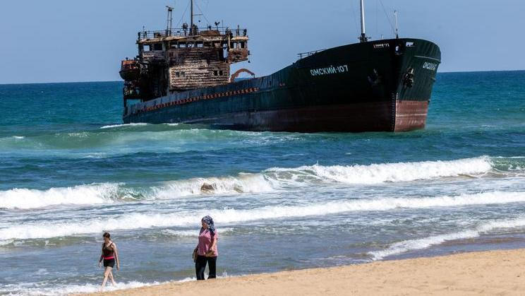 Russian-flagged general cargo ship Omskiy-107 lies aground off the coast of Sile in Istanbul