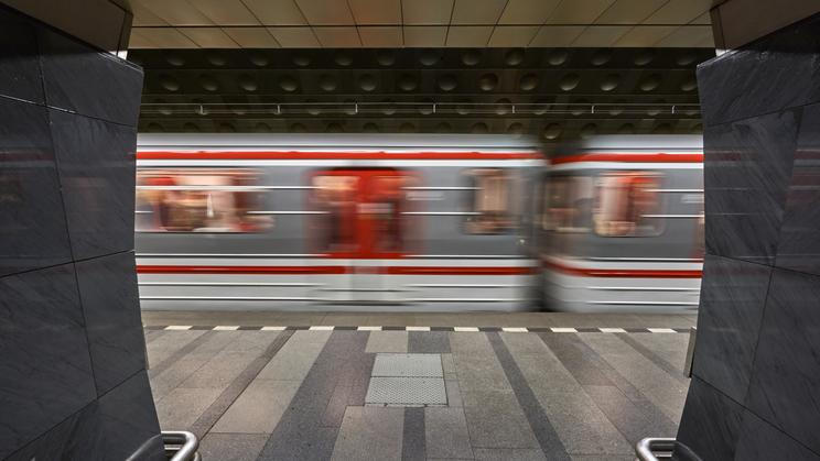 Motion,Blur,Of,Subway,Train,Entering,Station,On,The,Prague