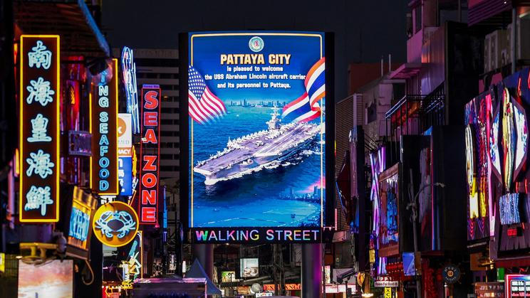USS Abraham Lincoln docks at Laem Chabang Port in Chonburi province, Thailand