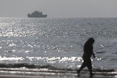 Vessels in the Strait of Hormuz near the beach of Bandar Abbas