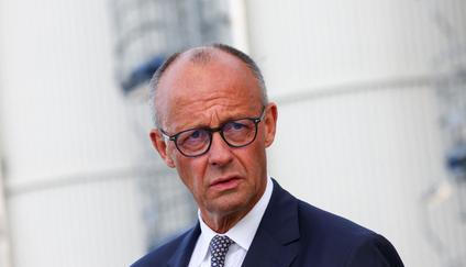 Germany's Merz campaigns ahead of Saxony-Anhalt election, in Leuna