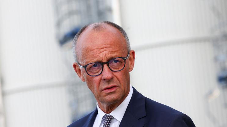 Germany's Merz campaigns ahead of Saxony-Anhalt election, in Leuna